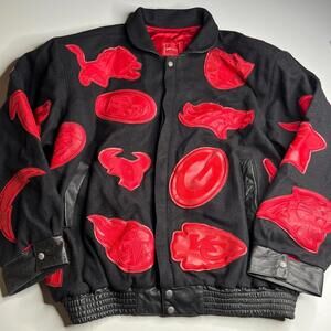 Jeff Hamilton Reebok NFL Leather Wool Jacket Multi Team Patches Size 6